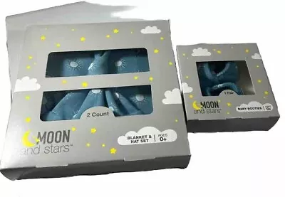 Moon And Stars Blanket And Hat And Bootie Set Fantastic Shower Gift NEW • $9.95