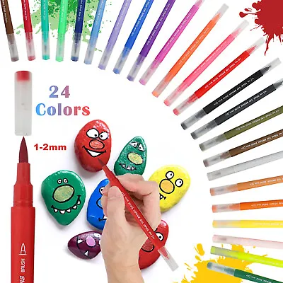 $11.98 • Buy 24 Colors Dual Tips Brush Drawing Pens Watercolor Art Markers Set For Coloring
