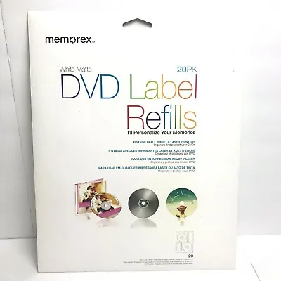 20 Memorex DVD CD White Matte Paper Inkjet Laser Labels Sealed • $15.49