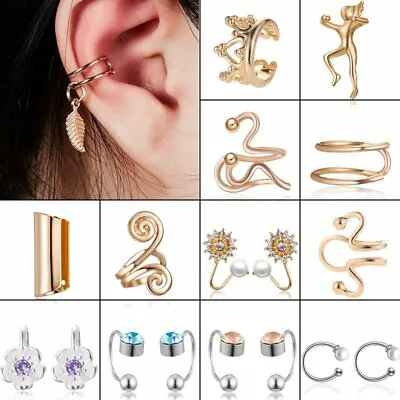 Crystal Rock Silver Plated Earrings Ear Clip Cuff Wrap Clip On Women Men Jewelry • £2.51