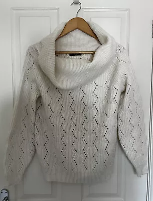 F&F Cream Off The Shoulder Long Sleeve Knit Pattern Jumper Size 10 • £14.99