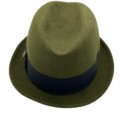 Fedora Hat Vintage Mallory Fifth Avenue Mens Green Fitted Black Bow Banded Sz 7  • $129.97