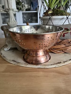 Vintage Copper Colander Brass Handles Pedestal Footed • $22