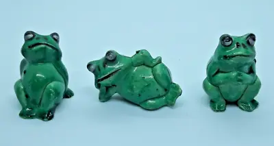 Vintage Miniature Tree Frogs Green Figures Set Of 3 Hollow Bottom • $11.95
