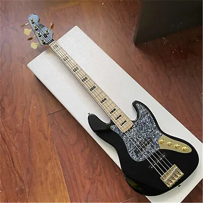 Black Jazz Bass Electric Guitar 5 String SS Pickup Maple Fretboard Gold Hardware • $254.82