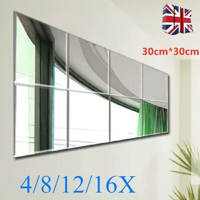 Large Acrylic Plastic Anti-Shatter Mirror Sticker Sheet Silver Wall Mirror Tiles • £7.99