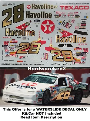 Nascar Decal #28 Havoline 1989 Ford Thunderbird Davey Allison Monogram 1/24 • $14