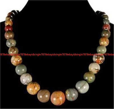 Natural 6-14mm Multi-color Picasso Jasper Round Gemstone Beads Necklace 18  • $5.99