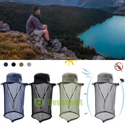 Mosquito Head Net Hat With Hidden Mesh Protection Bugs Bees For Hiking Fishing • $13.85