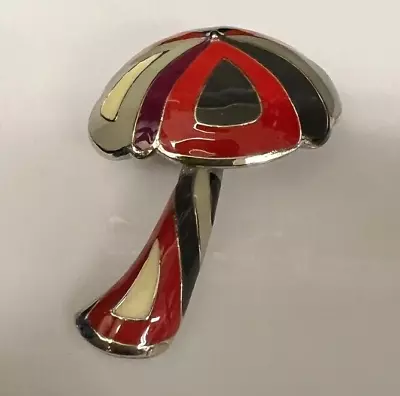 1960s Vintage ENAMEL Mushroom Silver Tone BROOCH PIN By EISENBERG • $38