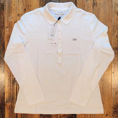 £30 • Buy Lacoste Women's Classic Blanc Polo Slim Fit Long Sleeve Size EU44 UK16