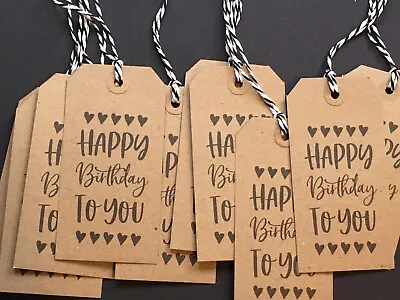 £2.45 • Buy 10 Novelty Brown Kraft 120 X 60mm Hearts Happy Birthday Gift Tags Labels