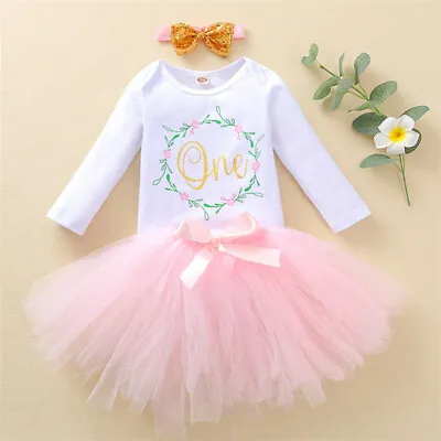 1st First Birthday Outfit Set Dress Smash Cake Party Tutu Bodysuit Romper Floral • $38.50