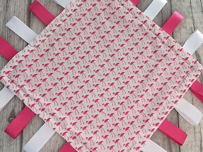Taggy Blanket 8  Flamingo Cuddle Blanket Baby Gift Baby Accessories Clothes Tag • £4.50