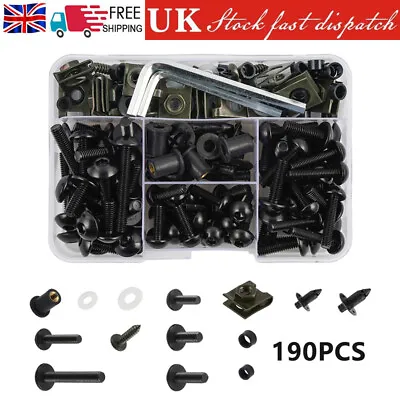 190Pcs/Set Fairing Bolts Kit Fastener Clips Screws For Motorcycle Sportbike UK • £19.05