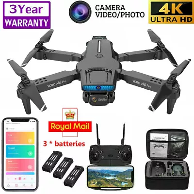 A6 Pro Drones GPS WIFI FPV 4K HD Camera 3 Battery Foldable Selfie RC Quadcopter • £31.69