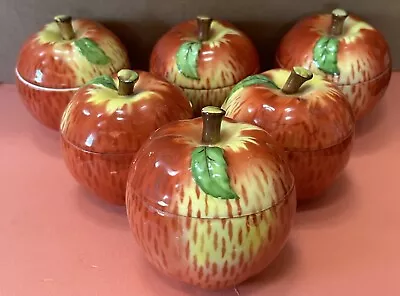 6 Vintage Figural Apple Sugar Bowls Covered Dishes Pv Czechoslovakia Art Pottery • $47.34