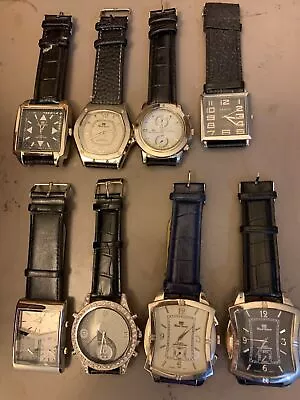 Lot Of  8 Pieces Of Large Men's Quartz Designer Watches Genuine Leather • $114.62
