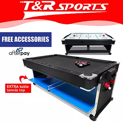 7Ft 4-In-1  Air Hockey / Pool Billiards /Dinner Table / Tennis Table Black Felt/ • $1399.99