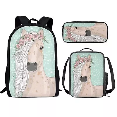 Floral Horse Backpack For Women Girls Cute Horses Schoolbag Sets For Casual 3pcs • $47.92