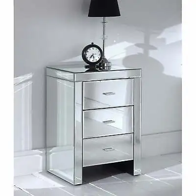 £139.99 • Buy Romano Mirrored Bedside 3 Drawer Unit | Venetian Bedroom Furniture | Silver