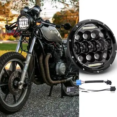 75W LED Headlight Black 7  Inch W/ DRL Light For Motorbike Cafe Racer Criuser • £41.55