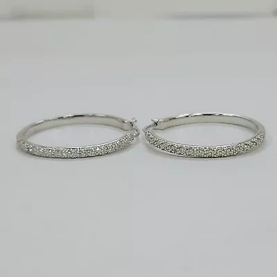 QVC Epiphany Platinum Clad Diamonique Pave' Hoop Earrings Pre-owned Jewelry • $3.05