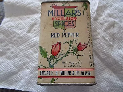 Vintage Millar's Excelsior Spices Red Pepper Tin 2 Ounces • $15.50