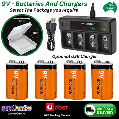 9V Rechargeable Batteries Li-ion 4200mWh Charger Optional 500mAh Battery • $28.95