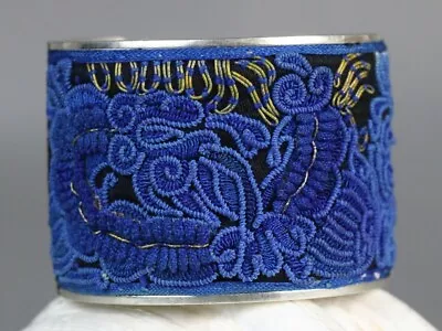 Tribal Exotic Chinese Dong People's Old Hand Embroidery Miao Silver Bracelet • $60