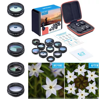 Apexel 10in1 Mobile Phone Lens Kit Macro Fisheye Zoom Camera Lens Set For IPhone • £13.39