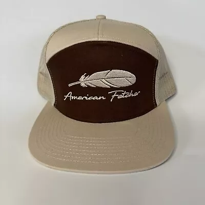 American Fetcher Snapback Hat The Feather Logo Mesh Back Brown Trucker Cap • $19.95