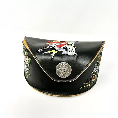 Ed Hardy Leather Eye Glass Case With Embroidered Skull  Embellished Closure • $12.74