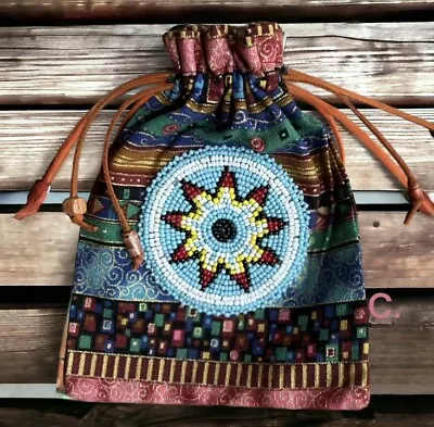 Native American Indian Medicine Bag Handmade Beaded Star Leather Drawstring • $20