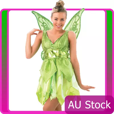 Ladies Tinker Bell Costume Deluxe Fairy Green Tinkerbell Peter Pan Fancy Dress • $73.10