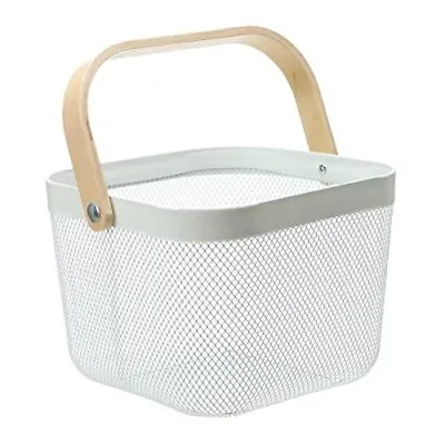 Mesh Steel Storage Organizer Basket Fruit Basket Bin With Wood Handle Ideal F... • $30.32