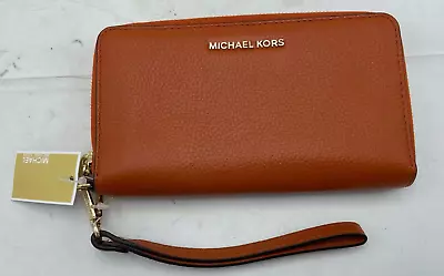 Michael Kors Mercer Large Orange Leather Smartphone Wristlet 32F6GM9E3L NEW • $54.99