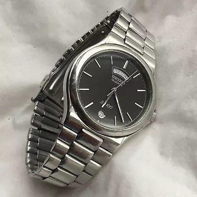 1989 Vintage Men's Seiko SQ100  5Y23-7A60 Split  Day Date Wristwatch. All Steel. • £9.99