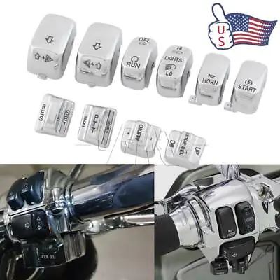 $16.91 • Buy 10x Chrome Carved Hand Control Switch Cover Button Caps For Harley Touring 96-13