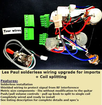 Solderless Epiphone Les Paul Wiring Harness - Includes Coil Split Function   • $98