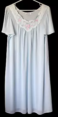 Vtg Pale Blue Lorraine Sheer Applique Nightgown Womans Sleepwear Size L 38” Bust • $15