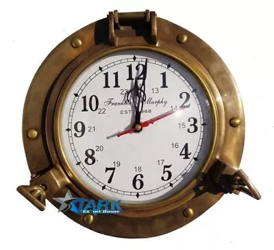 Nautical Navigation Marine Ship Porthole Antique Brass Wall Decor Clock 9 In DS • £55.21