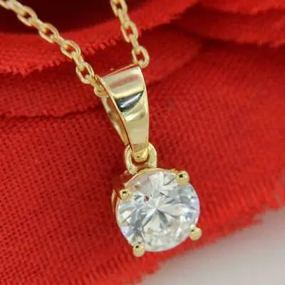 2Ct Round Cut D/VVS1 Diamond Solitaire Pendant Free Chain 14K Yellow Gold Over • $18