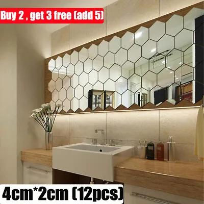 £2.94 • Buy 12X Glass Mirror Tiles Wall Sticker Self Adhesive Square Stick On Art Home Decor