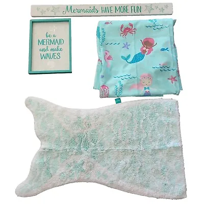 Mermaid Bathroom Decor (Wall Art Shower Curtain Rug) • $20