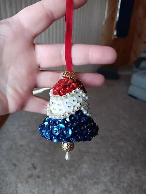 Vintage Christmas Ornament Sequin Pins Patriotic Bell • $8.99