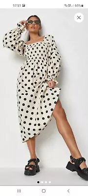 £5.39 • Buy Missguided Cream Polka Dot Shirred Bust Midi Dress Size 8 BNWT