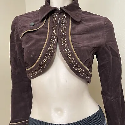 Women’s Brown Cotton Velvet Casual Embroidered Hooks Size S Short Jacket Cape • $20