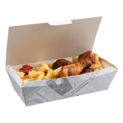 Newsprint Fish & Chips - Fast Food Take Away Disposable Packaging Card - Pk 150 • £44.99