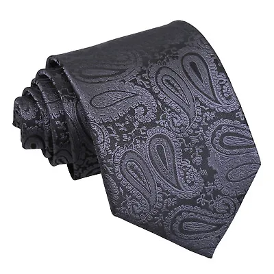 Charcoal Grey Tie Woven Floral Paisley Mens Classic Wedding Necktie By DQT • £7.99